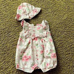 6 month girl floral romper with hat